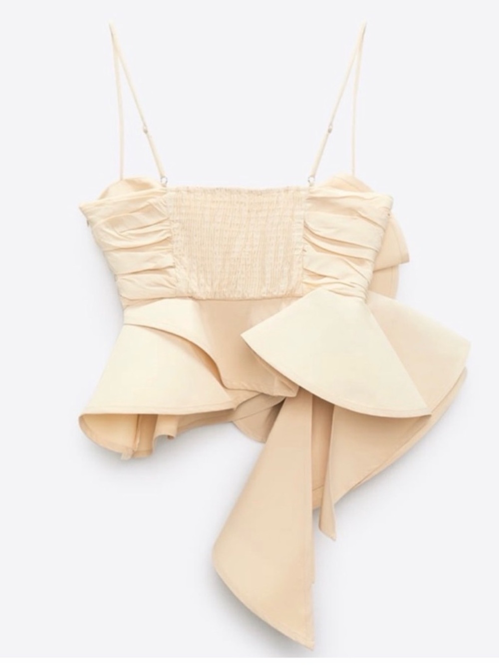 New ZARA voluminous flower floral ruffle Cream Strap Peplum Top size small - Picture 4 of 13